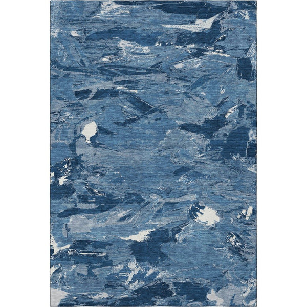 HomeRoots 5' X 8' Navy Blue & Ivory Abstract Area Rug - Modern, Washable, UV Protected, Non-Slip Design 693134