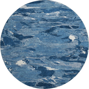 HomeRoots 8' X 8' Navy Blue & Ivory Abstract Washable Round Rug - Durable, Stylish, UV Protected & Easy Care 693135