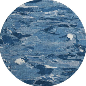HomeRoots 8' X 8' Navy Blue & Ivory Abstract Washable Round Rug - Durable, Stylish, UV Protected & Easy Care 693135