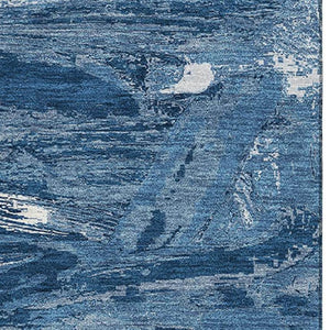 HomeRoots 8' Navy Blue & Ivory Abstract Area Rug - Stain-Resistant, UV Protected, Durable for High-Traffic Spaces 693136