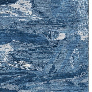 HomeRoots 8' Navy Blue & Ivory Abstract Area Rug - Stain-Resistant, UV Protected, Durable for High-Traffic Spaces 693136