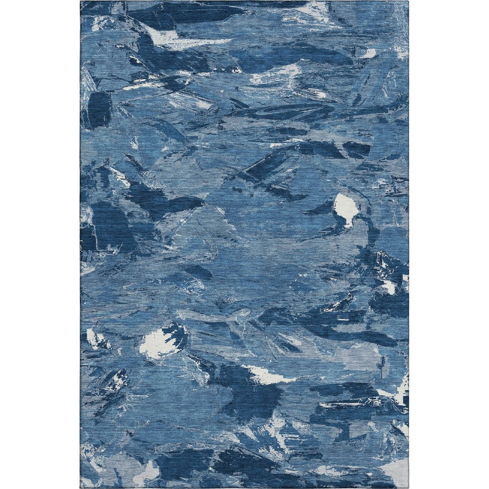 HomeRoots 10' X 14' Navy Blue Ivory Abstract Washable Area Rug – Stain-Resistant, UV-Protected, Non-Slip Design 693138