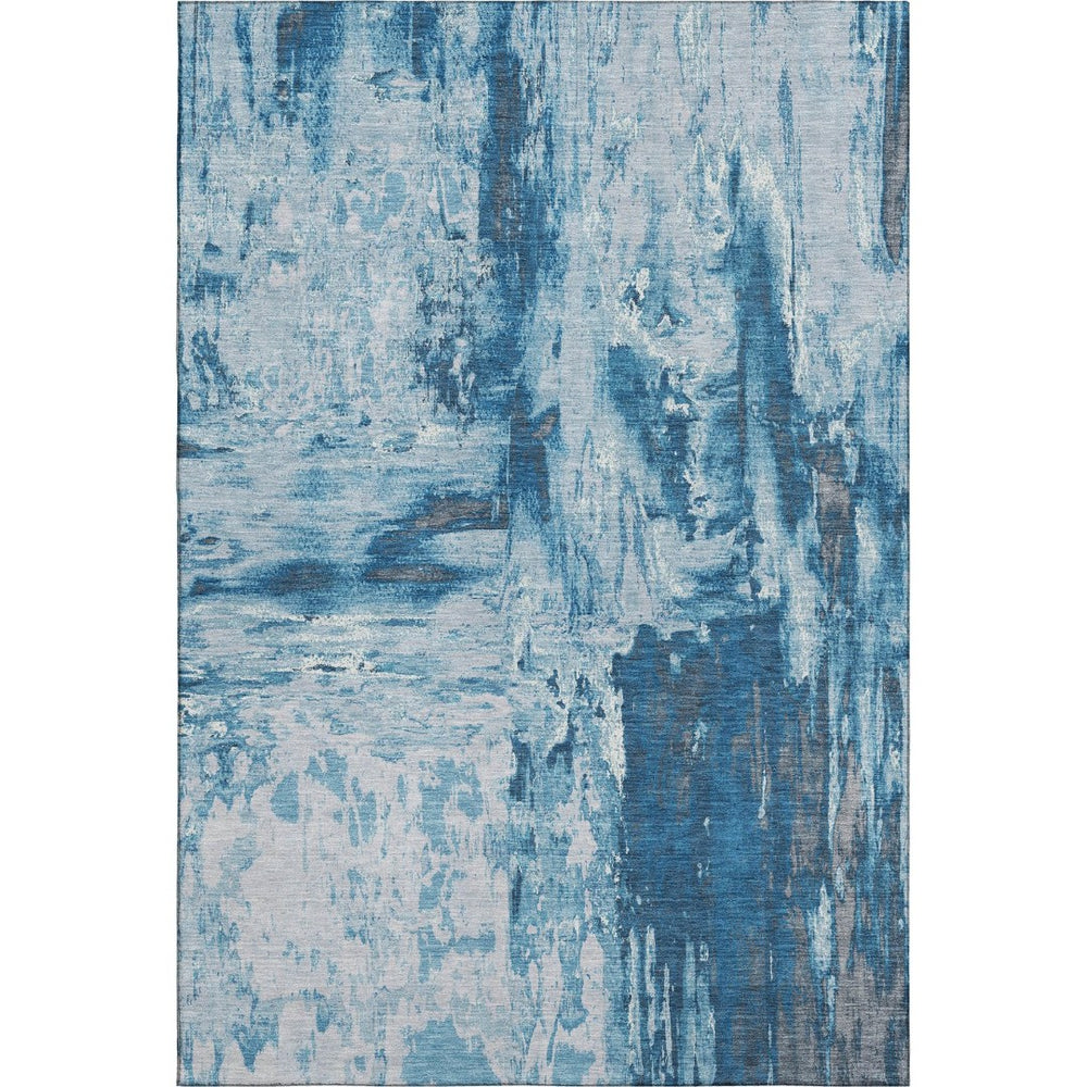 HomeRoots 5' X 8' Abstract Denim Blue, Silver & Gray Area Rug – Washable, UV-Protected, Stain-Resistant Design 693140