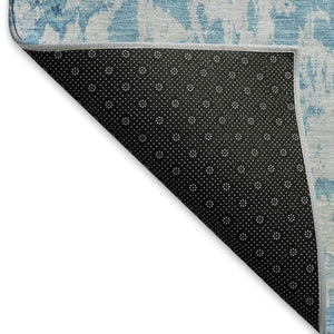 HomeRoots 8' X 8' Modern Denim Blue, Silver & Gray Abstract Washable Round Rug with UV Protection & Durability 693141
