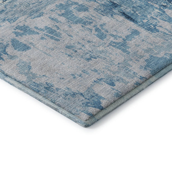 HomeRoots 8' X 8' Modern Denim Blue, Silver & Gray Abstract Washable Round Rug with UV Protection & Durability 693141