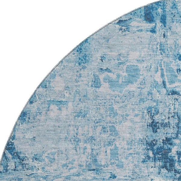 HomeRoots 8' X 8' Modern Denim Blue, Silver & Gray Abstract Washable Round Rug with UV Protection & Durability 693141