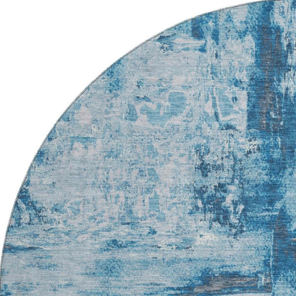 HomeRoots 8' X 8' Modern Denim Blue, Silver & Gray Abstract Washable Round Rug with UV Protection & Durability 693141