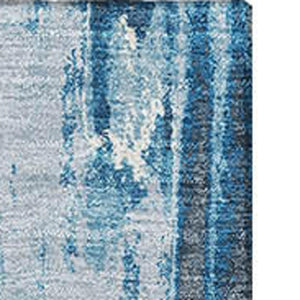 HomeRoots 10' X 14' Abstract Denim Blue, Silver & Gray Washable Area Rug with UV Protection for Homes 693144