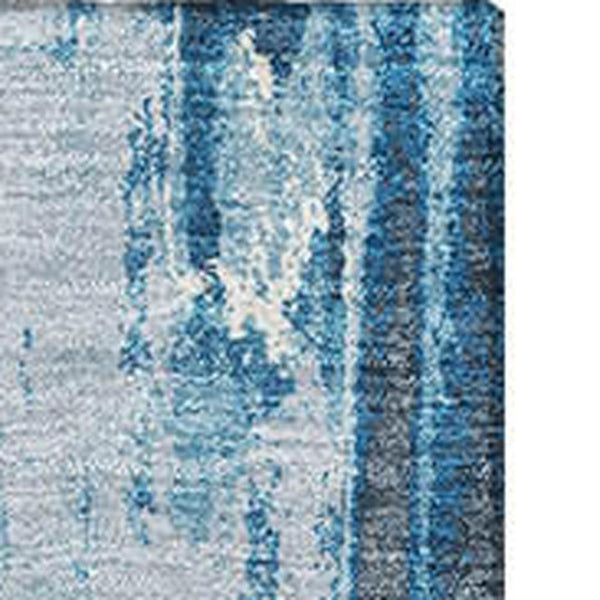 HomeRoots 10' X 14' Abstract Denim Blue, Silver & Gray Washable Area Rug with UV Protection for Homes 693144