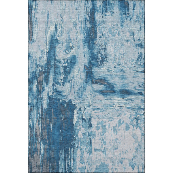 HomeRoots 10' X 14' Abstract Denim Blue, Silver & Gray Washable Area Rug with UV Protection for Homes 693144