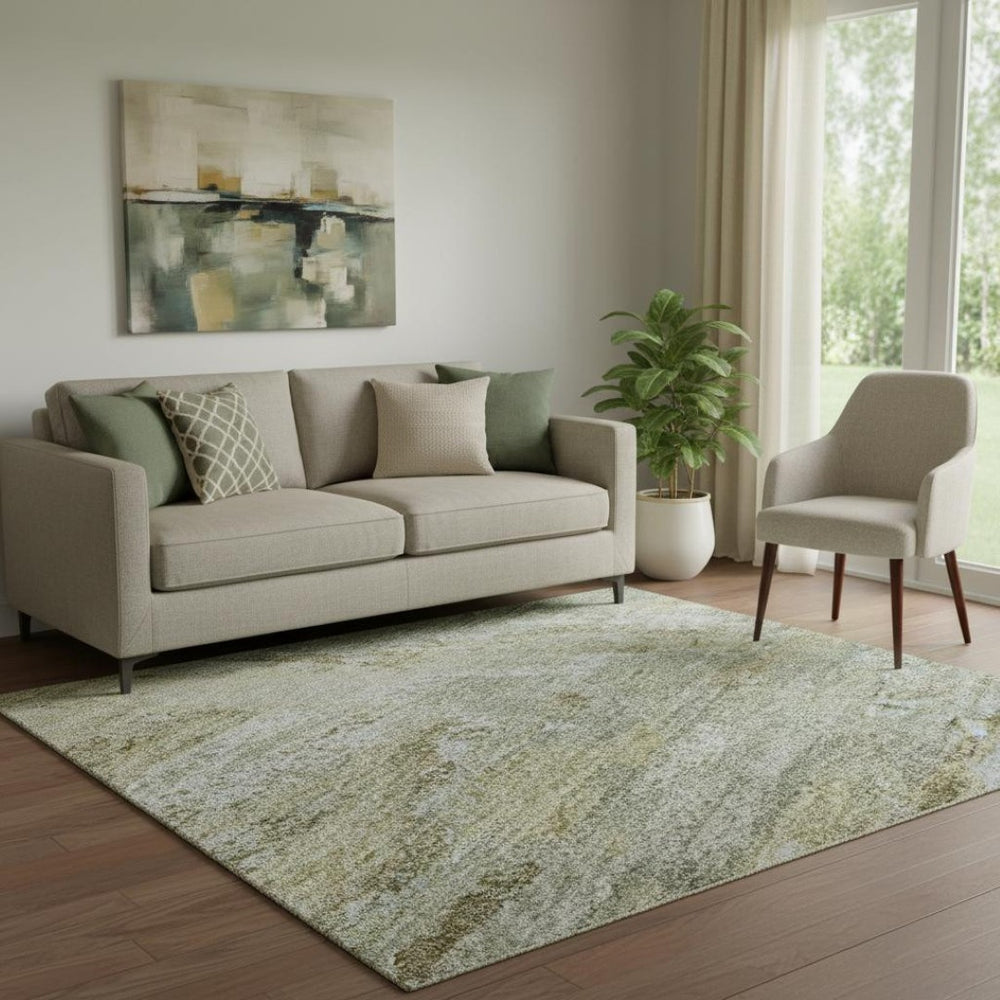 HomeRoots 5' X 8' Khaki And Silver Abstract Washable Area Rug – Durable, Stain Resistant & UV Protected Design 693146
