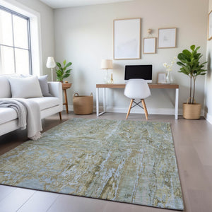 HomeRoots 5' X 8' Khaki And Silver Abstract Washable Area Rug – Durable, Stain Resistant & UV Protected Design 693146