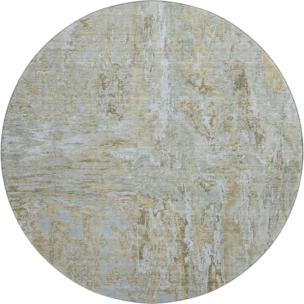 HomeRoots 8' X 8' Khaki and Silver Modern Abstract Round Rug - Washable, UV Protected, Stain-Resistant, Durable 693147
