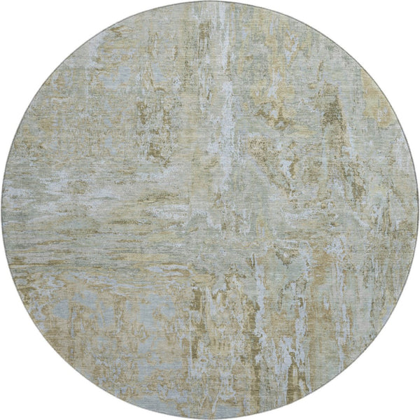 HomeRoots 8' X 8' Khaki and Silver Modern Abstract Round Rug - Washable, UV Protected, Stain-Resistant, Durable 693147