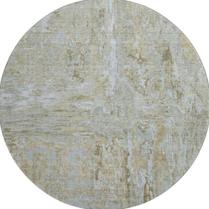 HomeRoots 8' X 8' Khaki and Silver Modern Abstract Round Rug - Washable, UV Protected, Stain-Resistant, Durable 693147