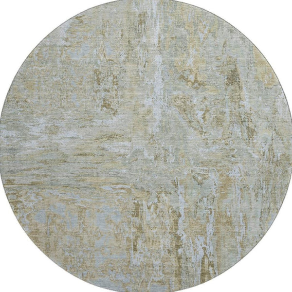 HomeRoots 8' X 8' Khaki and Silver Modern Abstract Round Rug - Washable, UV Protected, Stain-Resistant, Durable 693147