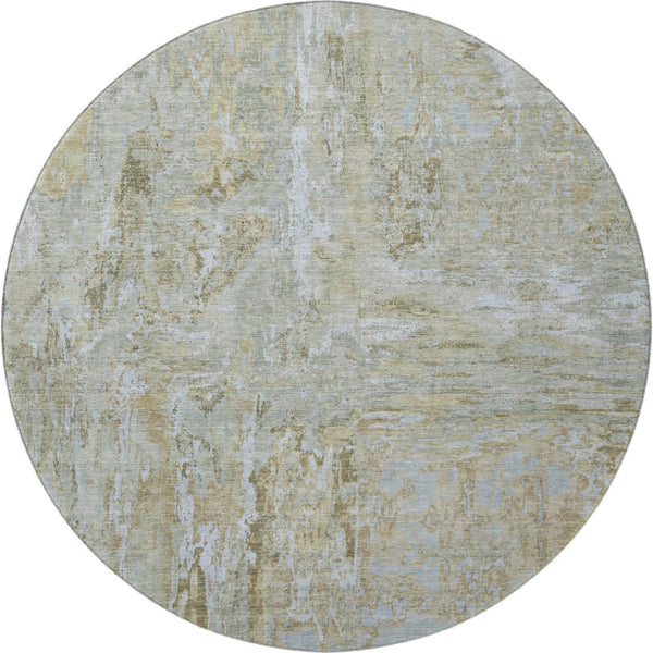 HomeRoots 8' X 8' Khaki and Silver Modern Abstract Round Rug - Washable, UV Protected, Stain-Resistant, Durable 693147