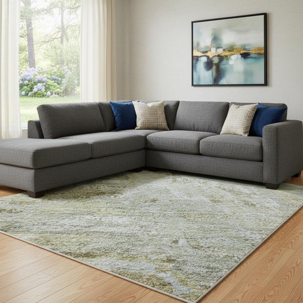 HomeRoots 8' Khaki and Silver Abstract Area Rug - Washable, UV Protected, Stain-Resistant for Modern Homes 693148