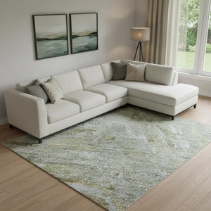 HomeRoots 9' X 12' Khaki & Silver Abstract Area Rug - Washable, UV Protected, Soft, Modern Design for Homes 693149