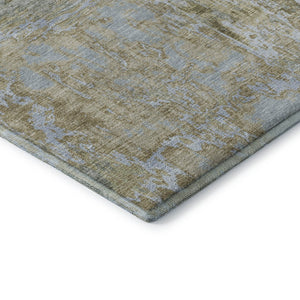 HomeRoots 9' X 12' Khaki & Silver Abstract Area Rug - Washable, UV Protected, Soft, Modern Design for Homes 693149