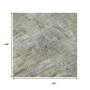 HomeRoots 10' Khaki & Silver Abstract Washable Area Rug - UV Protected, Durable, Stain-Resistant Design for Homes 693150