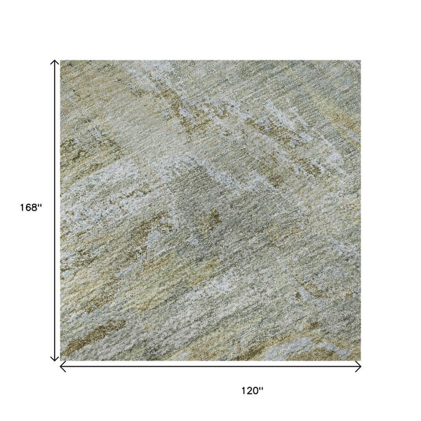 HomeRoots 10' Khaki & Silver Abstract Washable Area Rug - UV Protected, Durable, Stain-Resistant Design for Homes 693150