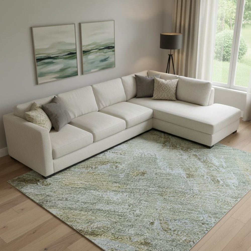 HomeRoots 10' Khaki & Silver Abstract Washable Area Rug - UV Protected, Durable, Stain-Resistant Design for Homes 693150