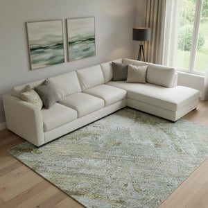 HomeRoots 10' Khaki & Silver Abstract Washable Area Rug - UV Protected, Durable, Stain-Resistant Design for Homes 693150