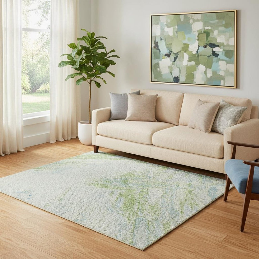 HomeRoots 5' X 8' Washable Mint Green & Blue Abstract Area Rug with UV Protection for Busy Homes & Patios 693152