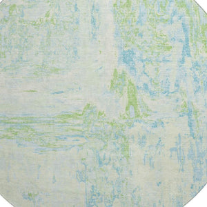 HomeRoots 8' Mint Green & Blue Abstract Round Rug - Washable, UV-Protected, Stain-Resistant for Modern Spaces 693153