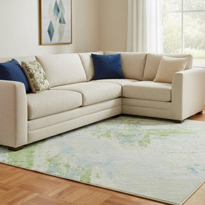 HomeRoots 8' Mint Green & Blue Abstract Area Rug – Durable, Washable, UV-Protected for Stylish Spaces! 693154