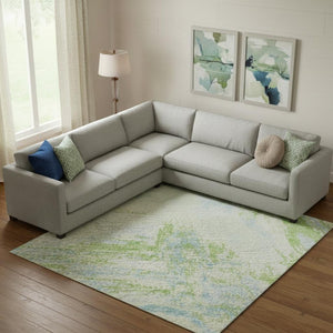 HomeRoots 9' X 12' Mint Green and Blue Abstract Area Rug - Washable, UV Protected, Perfect for Busy Homes! 693155