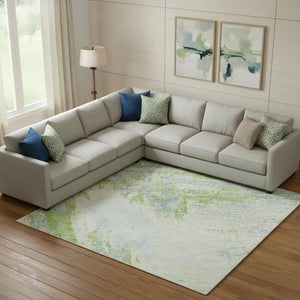 HomeRoots 10' Mint Green & Blue Abstract Washable Area Rug - UV Protected, Durable, Perfect for High-Traffic Spaces 693156