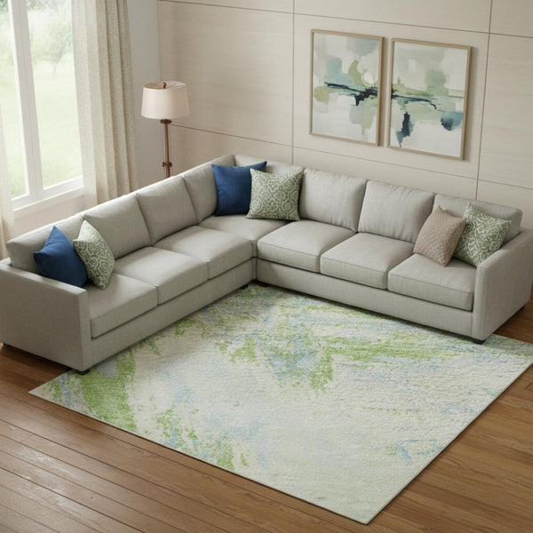 HomeRoots 10' Mint Green & Blue Abstract Washable Area Rug - UV Protected, Durable, Perfect for High-Traffic Spaces 693156