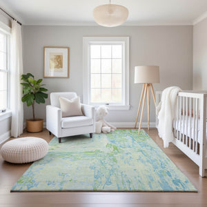 HomeRoots 10' Mint Green & Blue Abstract Washable Area Rug - UV Protected, Durable, Perfect for High-Traffic Spaces 693156
