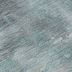 HomeRoots 5' X 8' Teal Gray Silver Abstract Washable Area Rug - UV Protected, Stain Resistant & Non-Slip Design 693158