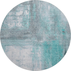 HomeRoots 8' X 8' Teal Gray Silver Abstract Rug - Washable, UV-Resistant, Non-Slip, Perfect for High Traffic Areas 693159