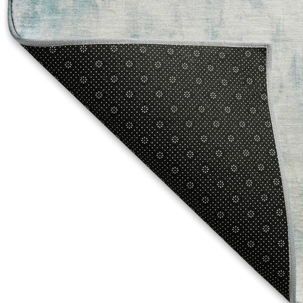 HomeRoots 8' X 8' Teal Gray Silver Abstract Rug - Washable, UV-Resistant, Non-Slip, Perfect for High Traffic Areas 693159