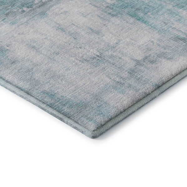 HomeRoots 8' X 8' Teal Gray Silver Abstract Rug - Washable, UV-Resistant, Non-Slip, Perfect for High Traffic Areas 693159