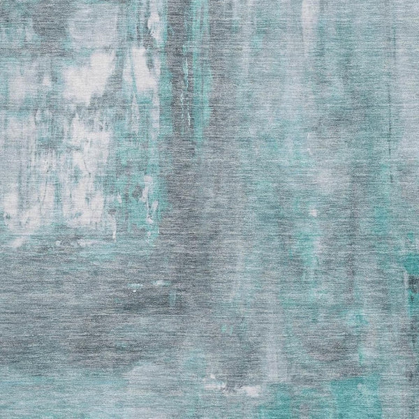 HomeRoots 8' Teal Gray and Silver Abstract Area Rug - Durable, Washable, UV Protected for Modern Living Spaces 693160