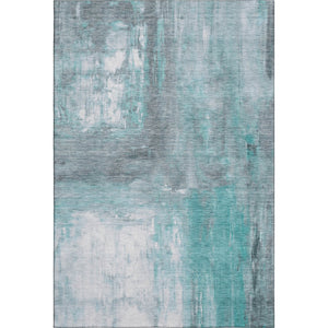 HomeRoots 9' X 12' Teal Gray Silver Abstract Washable Area Rug - Stain-Resistant, UV-Protected, Stylish Decor 693161