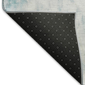 HomeRoots 9' X 12' Teal Gray Silver Abstract Washable Area Rug - Stain-Resistant, UV-Protected, Stylish Decor 693161