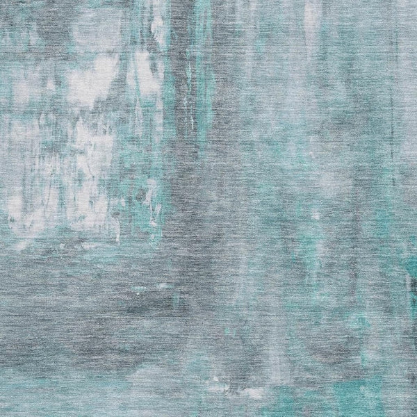 HomeRoots 9' X 12' Teal Gray Silver Abstract Washable Area Rug - Stain-Resistant, UV-Protected, Stylish Decor 693161