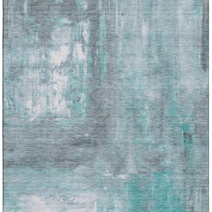 HomeRoots 9' X 12' Teal Gray Silver Abstract Washable Area Rug - Stain-Resistant, UV-Protected, Stylish Decor 693161