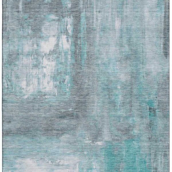 HomeRoots 10' X 14' Stylish Teal Gray Silver Washable Area Rug with UV Protection for Homes with Kids & Pets 693162