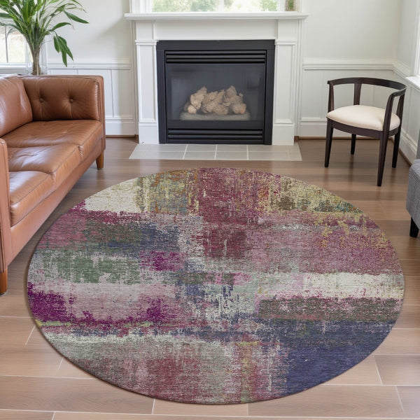 HomeRoots 8' X 8' Blush Purple and Gray Abstract Washable Round Rug with UV Protection for Modern Spaces 693165