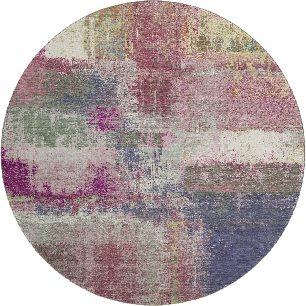 HomeRoots 8' X 8' Blush Purple and Gray Abstract Washable Round Rug with UV Protection for Modern Spaces 693165