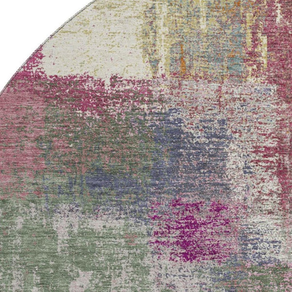 HomeRoots 8' X 8' Blush Purple and Gray Abstract Washable Round Rug with UV Protection for Modern Spaces 693165