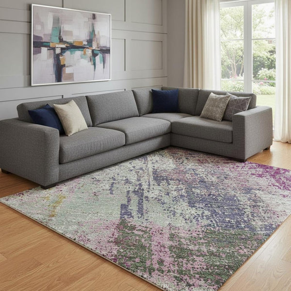 HomeRoots 8' Blush Purple & Gray Abstract Area Rug – Washable, UV Protected, Stylish & Durable for Any Space 693166
