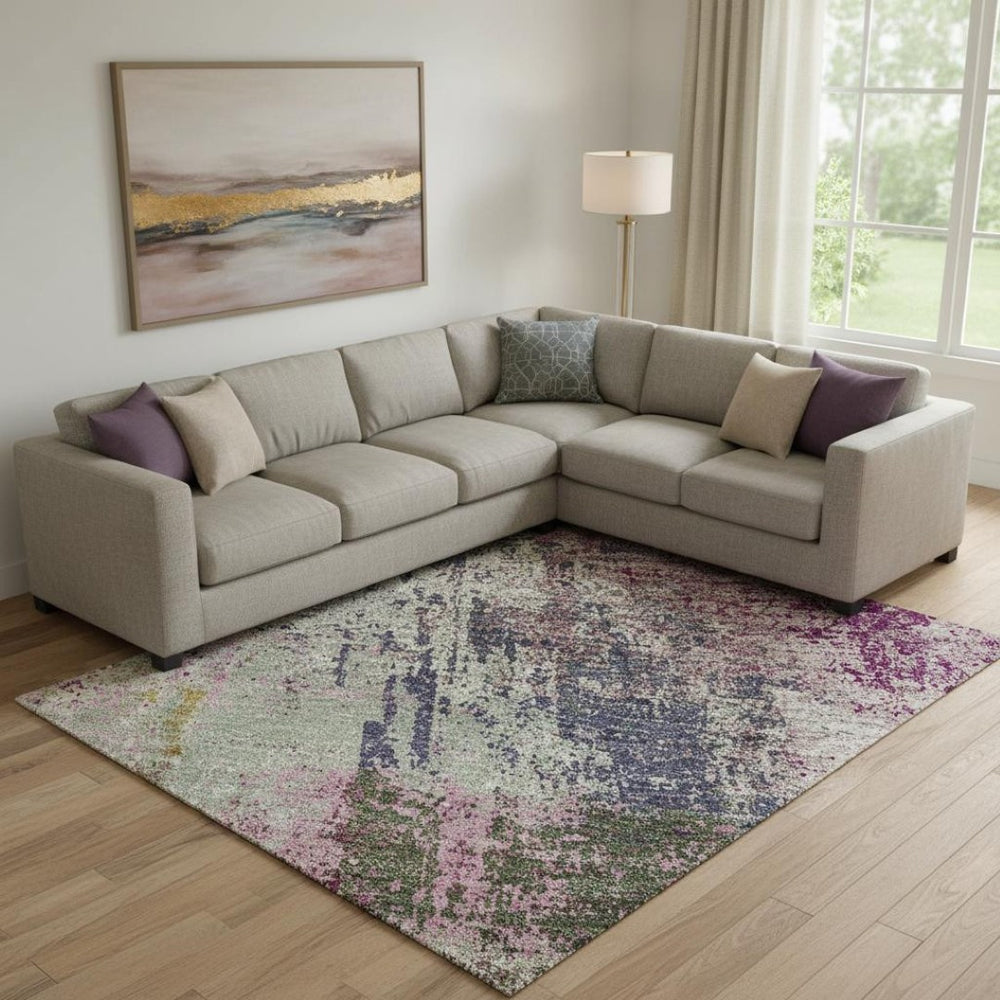 HomeRoots 9' X 12' Blush Purple & Gray Abstract Washable Area Rug - UV Protected, Stylish & Durable Design 693167